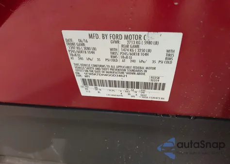 2016 Ford Explorer Xlt z USA, uszkodzony, nr VIN 1FM5K7DH4GGD34621